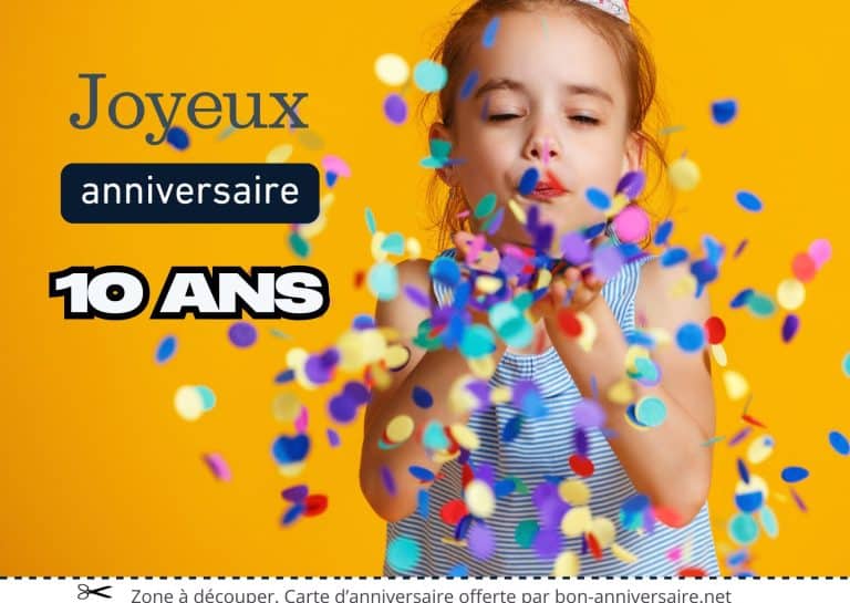 Carte de paillette pour anniversaire fille 10 ans - Carte anniversaire gratuite &agrave; imprimer
