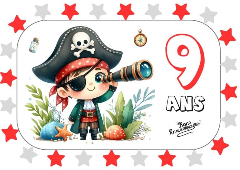 Carte de pirate pour gar&ccedil;on de 9 ans - Carte anniversaire gratuite &agrave; imprimer